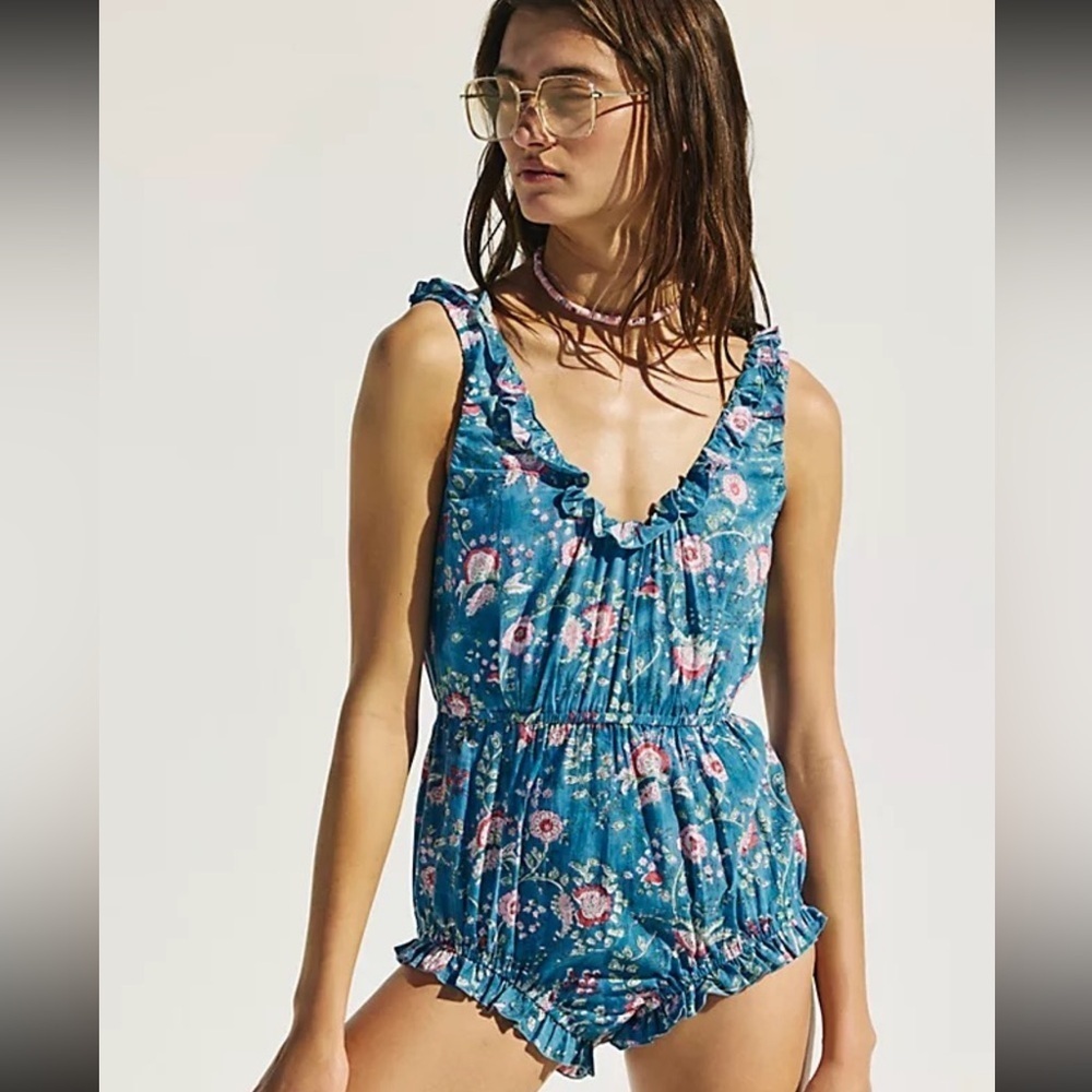 Free people x she made me floral lounge romper babydoll new with tags